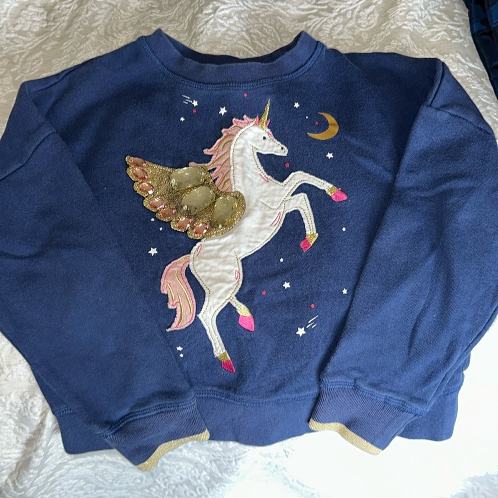 Mini Boden girls (6-7) Unicorn Navy Sweatshirt